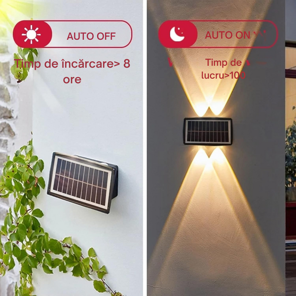 Lămpi Solare De Perete Cu Iluminare Sus-Jos, Set De 2 – Aplice Solare Cu 4 LED-Uri
