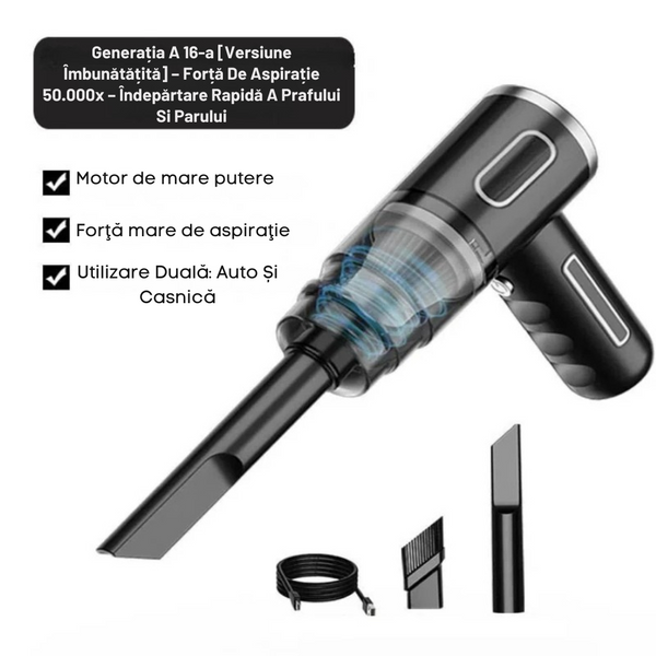 Aspirator De Mână Portabil, Pentru Uz Caznic Sau Auto, Încărcare USB, Ideal Pentru Spații Înguste